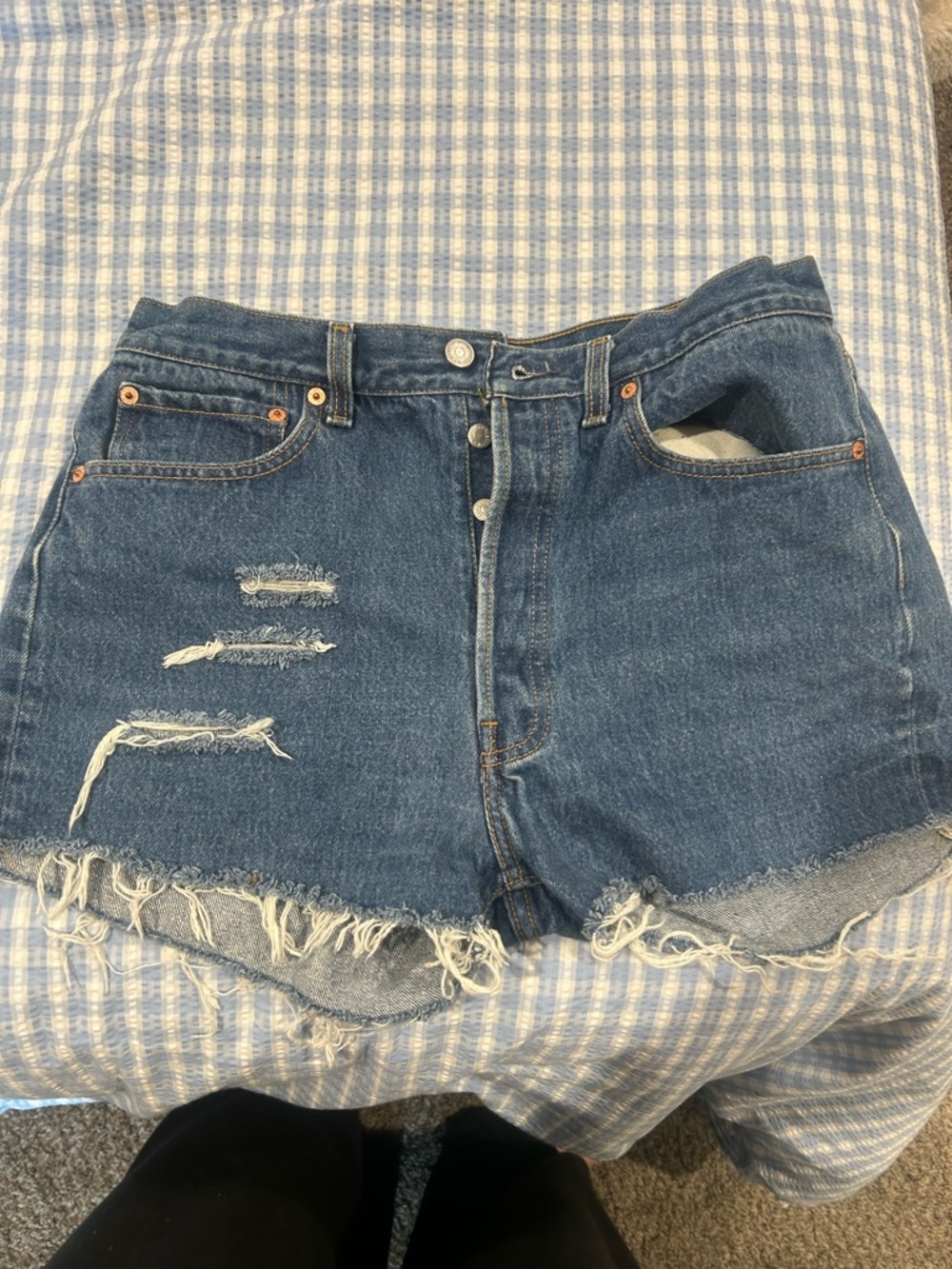 Levi High-Rise Distressed Denim Shorts - Blue